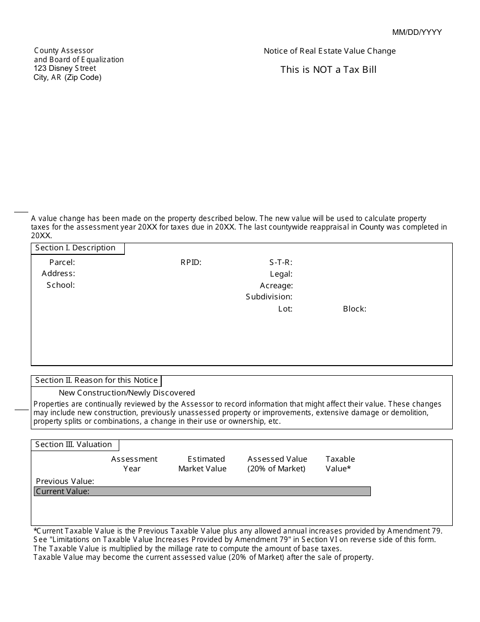 Form A-15 Notice of Real Estate Value Change - Arkansas, Page 1