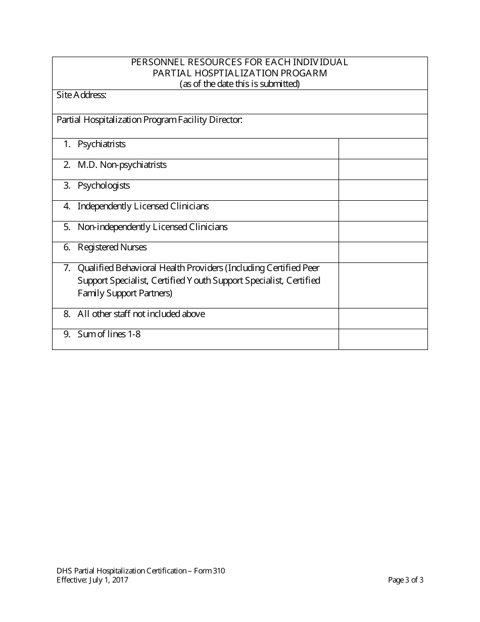 Form 310 Application for Partial Hospitalization Certification - Arkansas, Page 3