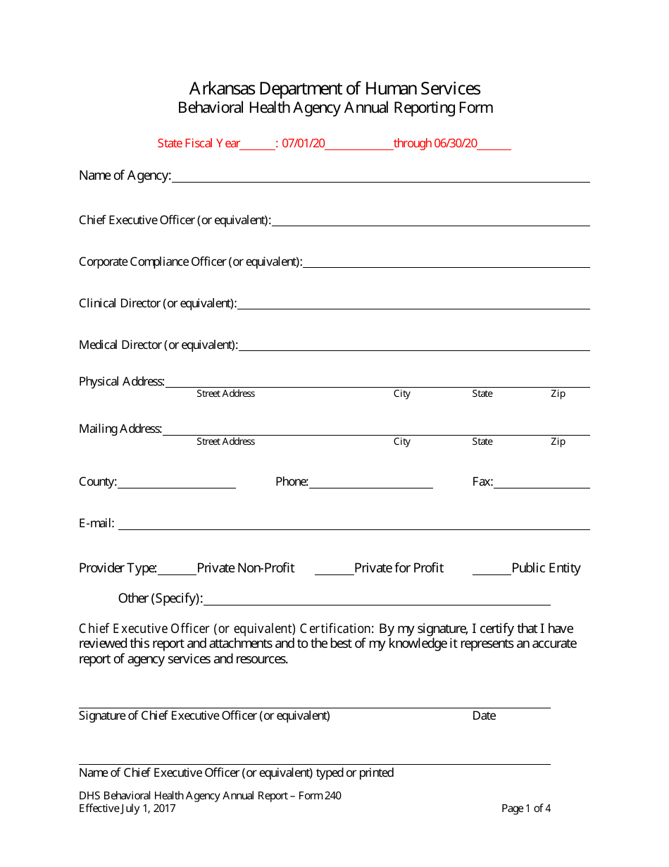 Form 240 - Fill Out, Sign Online and Download Printable PDF, Arkansas | Templateroller