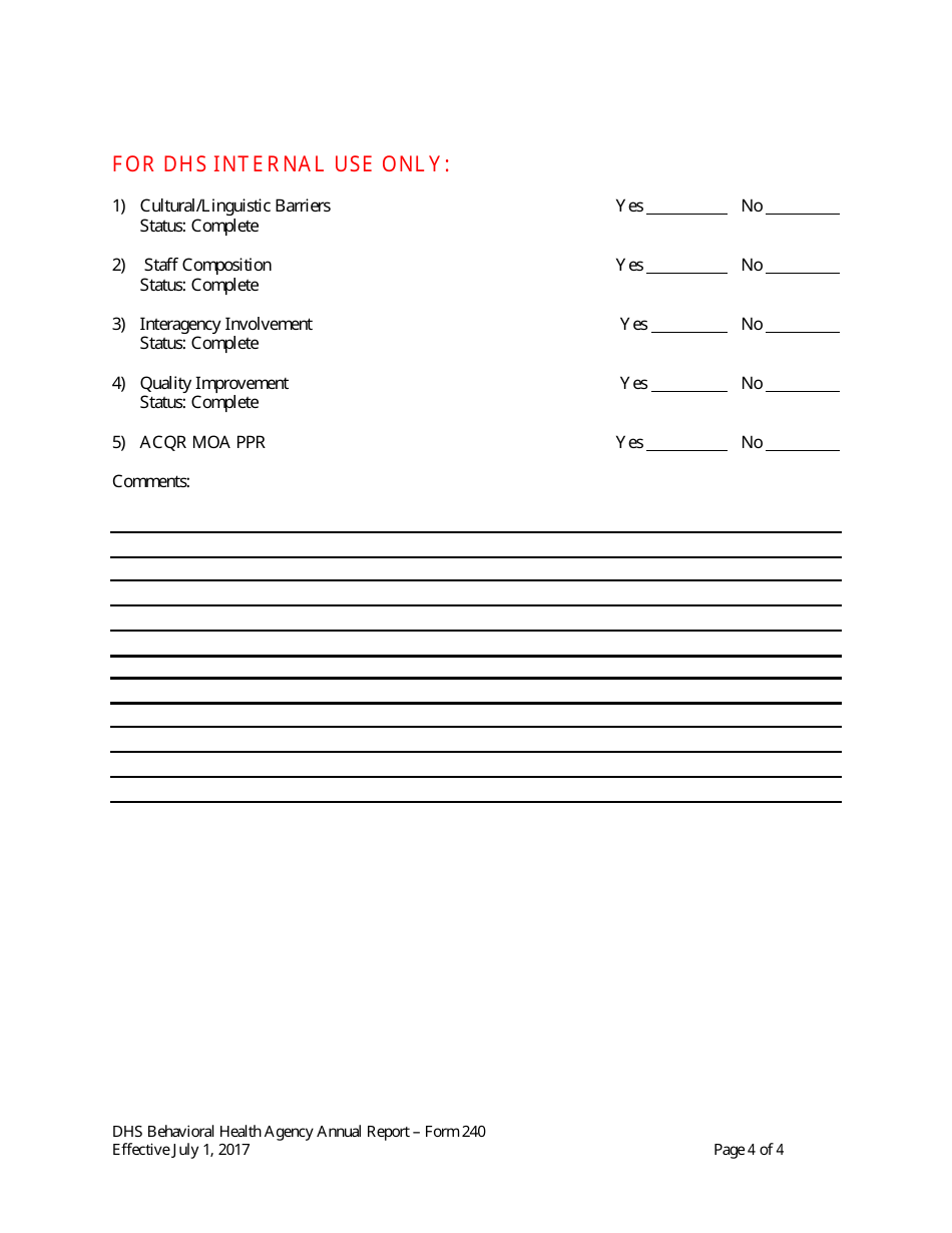 Form 240 Behavioral Health Agency Annual Reporting Form - Arkansas, Page 4