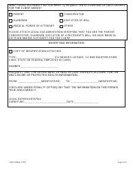Form DHCS6245A &quot;Request for an Accounting of Disclosures of Protected Health Information by Parent, Guardian or Legal Representative - Genetically Handicapped Persons Program&quot; - California, Page 2