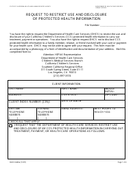 Document preview: Form DHCS6240A Request to Restrict Use and Disclosure of Protected Health Information (Southern California Regional Office) - City of Los Angeles, California