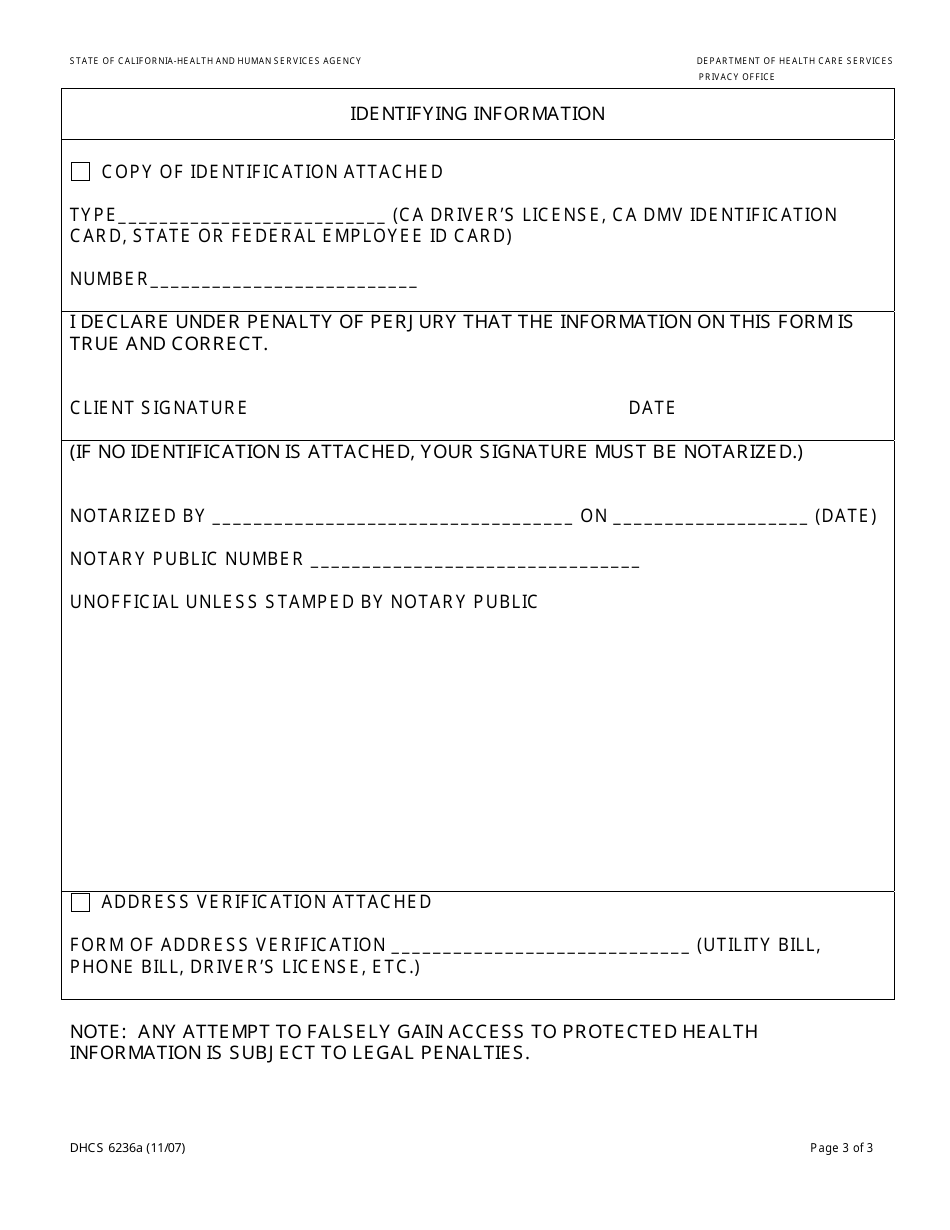 Form DHCS6236A Request for Access to Protected Health Information - Genetically Handicapped Persons Program - California, Page 3
