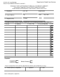 Document preview: Form DHCS9094 Request for Suspension of Medi-Cal Payment Eligibility - California
