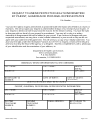 Document preview: Form DHCS6239 Request to Amend Protected Health Information by Parent, Guardian or Personal Representative - California