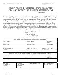 Form DHCS6239 Request to Amend Protected Health Information by Parent, Guardian or Personal Representative - California