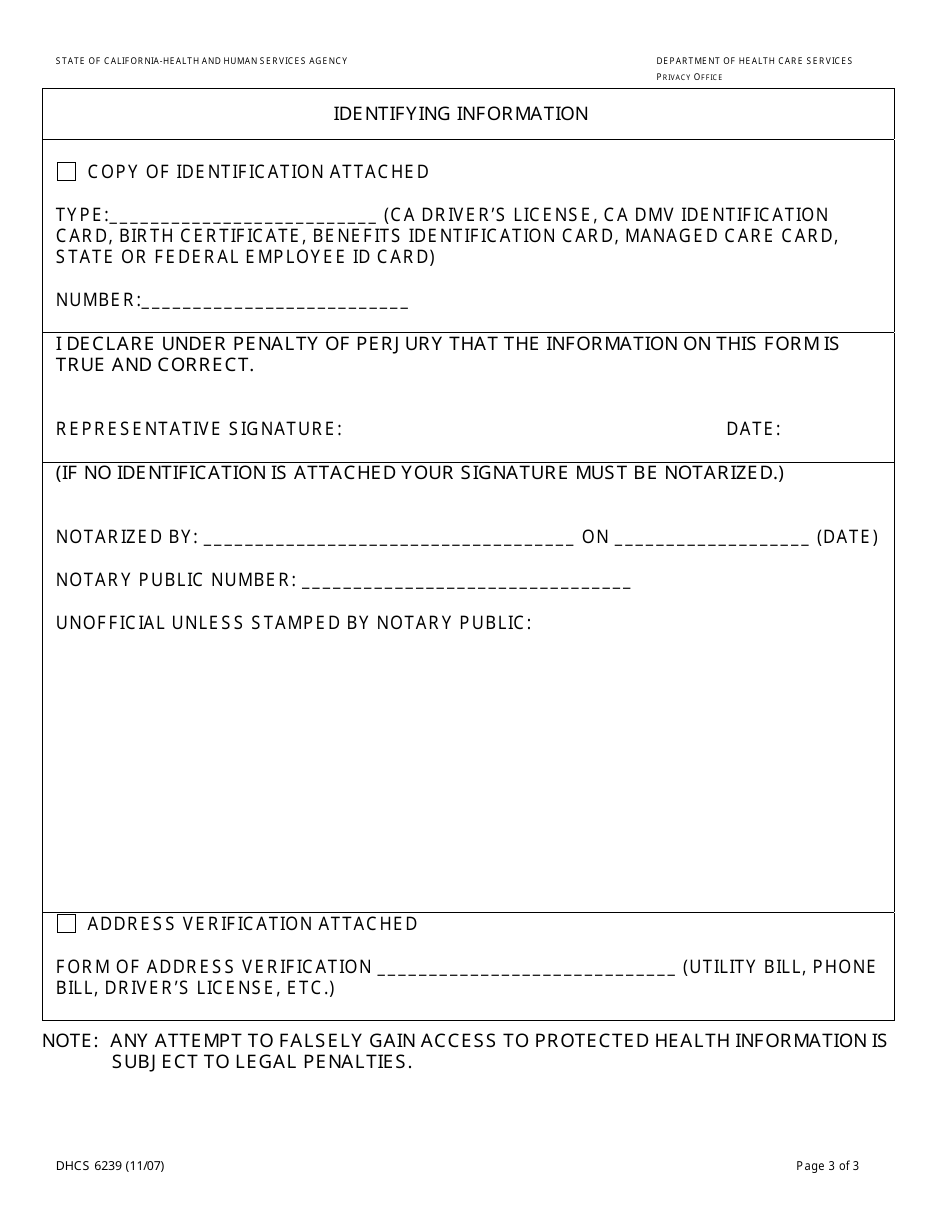Form DHCS6239 Request to Amend Protected Health Information by Parent, Guardian or Personal Representative - California, Page 3