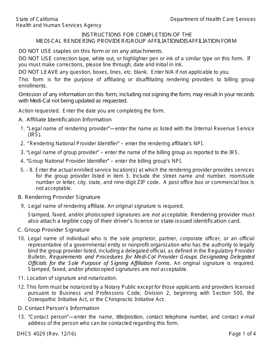 Form DHCS4029 - Fill Out, Sign Online and Download Fillable PDF ...