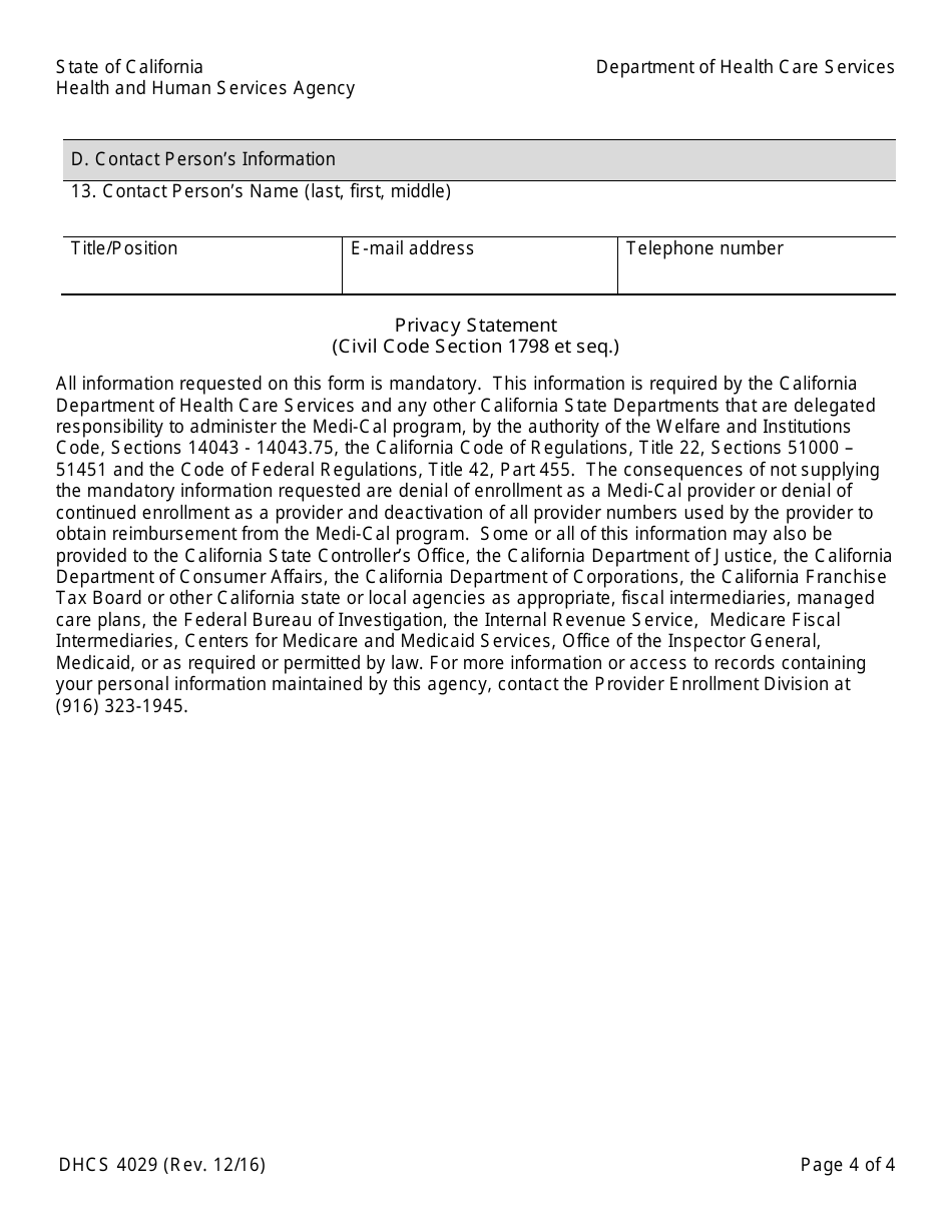 Form DHCS4029 Medi-Cal Rendering Provider / Group Affiliation / Disaffiliation Form - California, Page 4