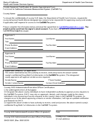 Document preview: Form DHCS5261 County Approver Certification and Vendor Appointment Form for Access to California Outcomes Measurement System (Caloms Tx) - California