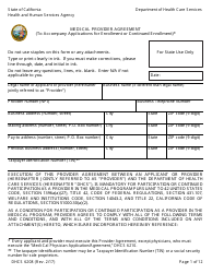 Form DHCS6208 &quot;Medi-Cal Provider Agreement (To Accompany Applications for Enrollment or Continued Enrollment)&quot; - California