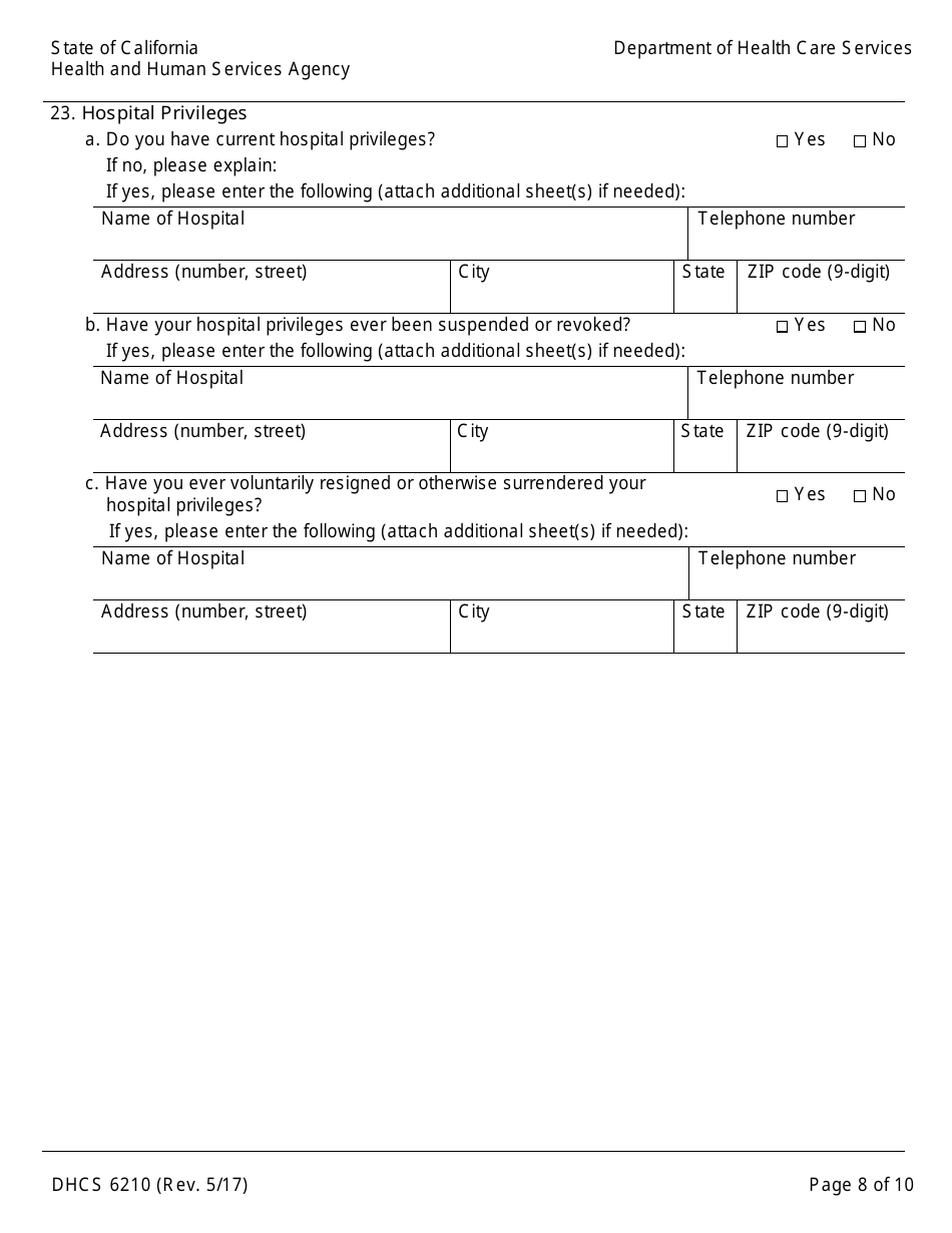 Form DHCS6210 Medi-Cal Physician Application / Agreement - California, Page 10