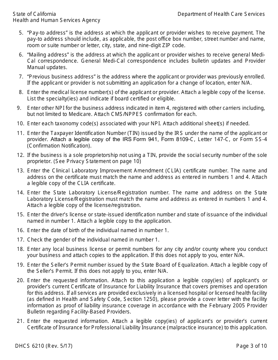 Form DHCS6210 Medi-Cal Physician Application / Agreement - California, Page 5
