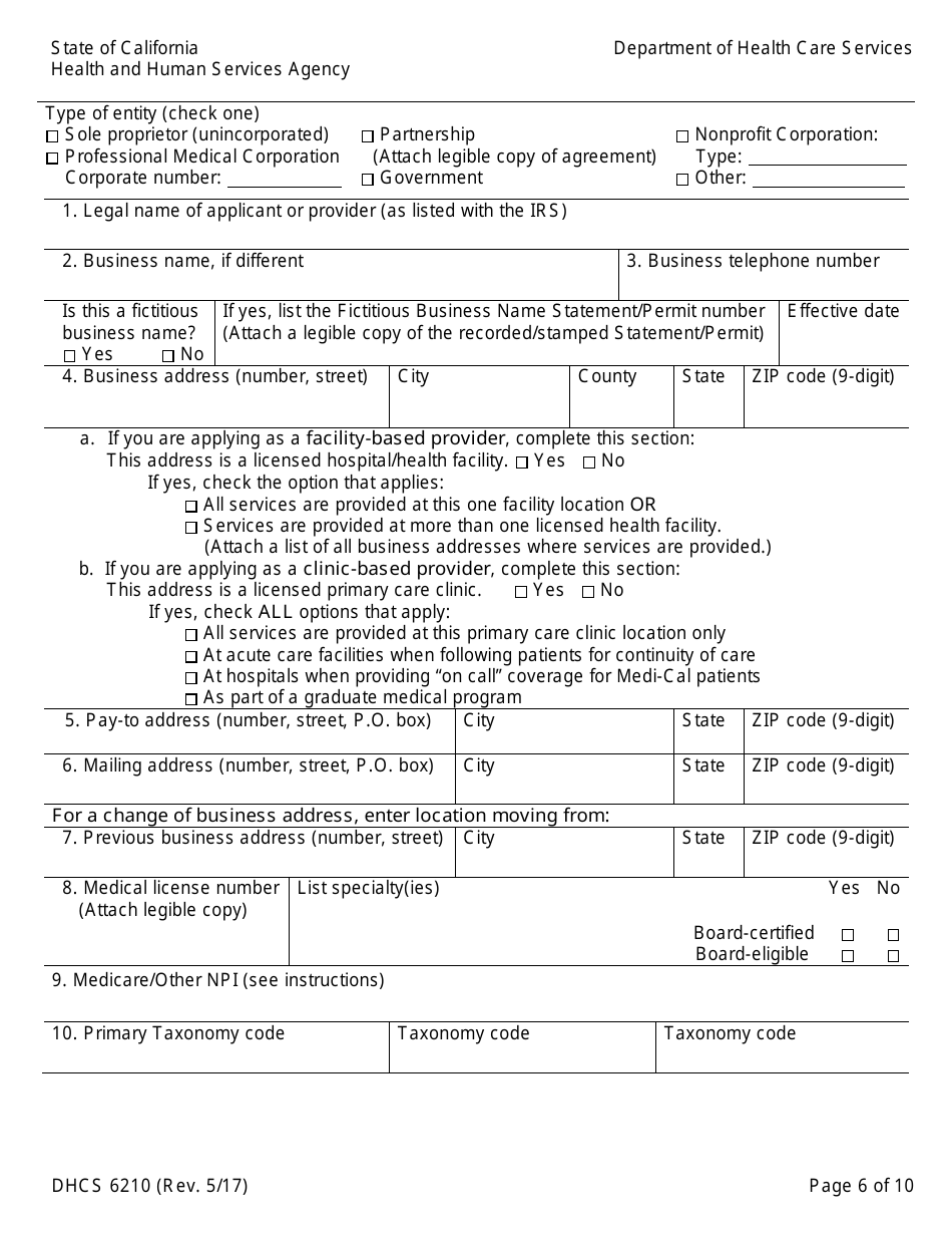 Form DHCS6210 Medi-Cal Physician Application / Agreement - California, Page 8