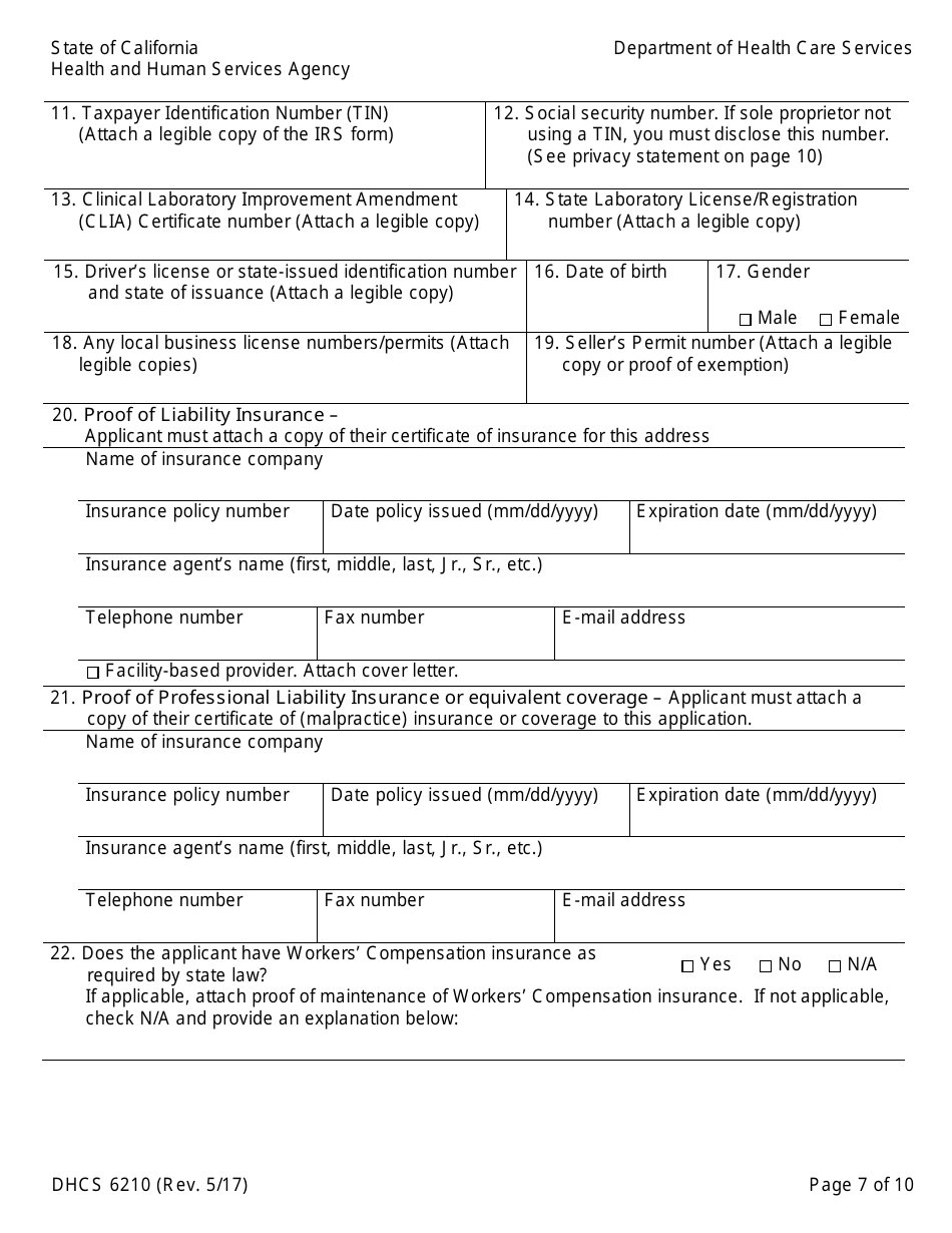 Form DHCS6210 Medi-Cal Physician Application / Agreement - California, Page 9
