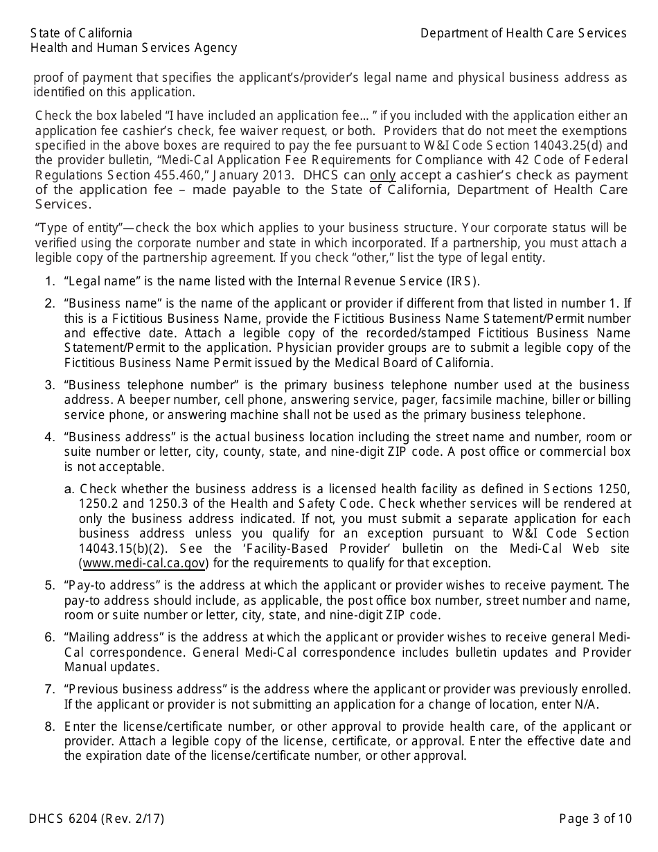 Form DHCS6204 Medi-Cal Clinical Medical Laboratory Application - California, Page 7
