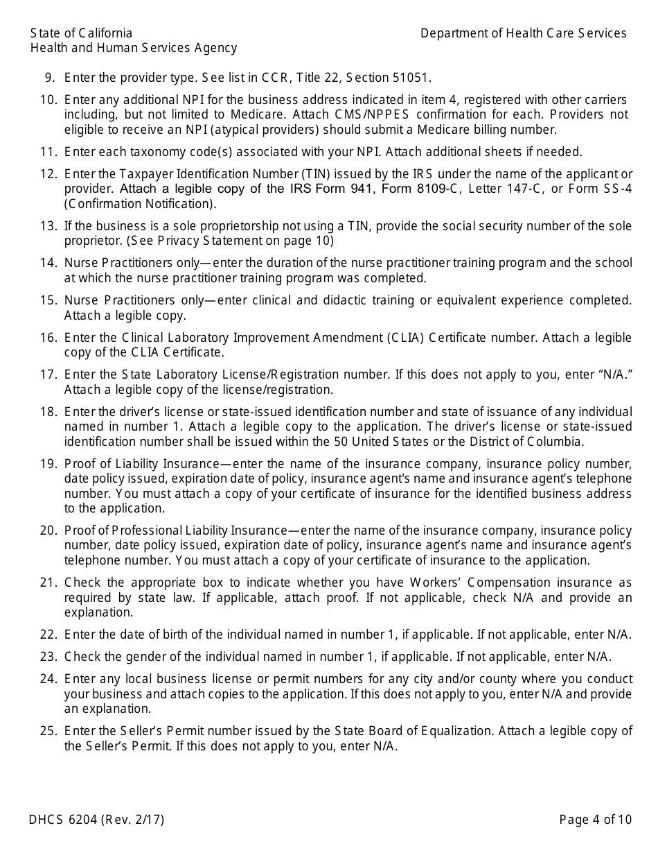 Form DHCS6204 Medi-Cal Clinical Medical Laboratory Application - California, Page 8