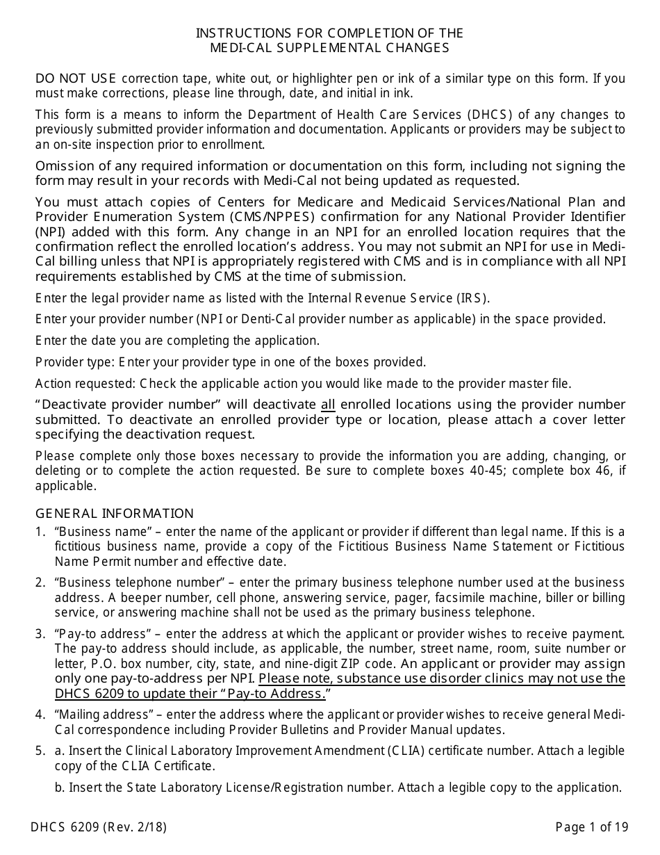 Form DHCS6209 Medi-Cal Supplemental Changes - California, Page 3