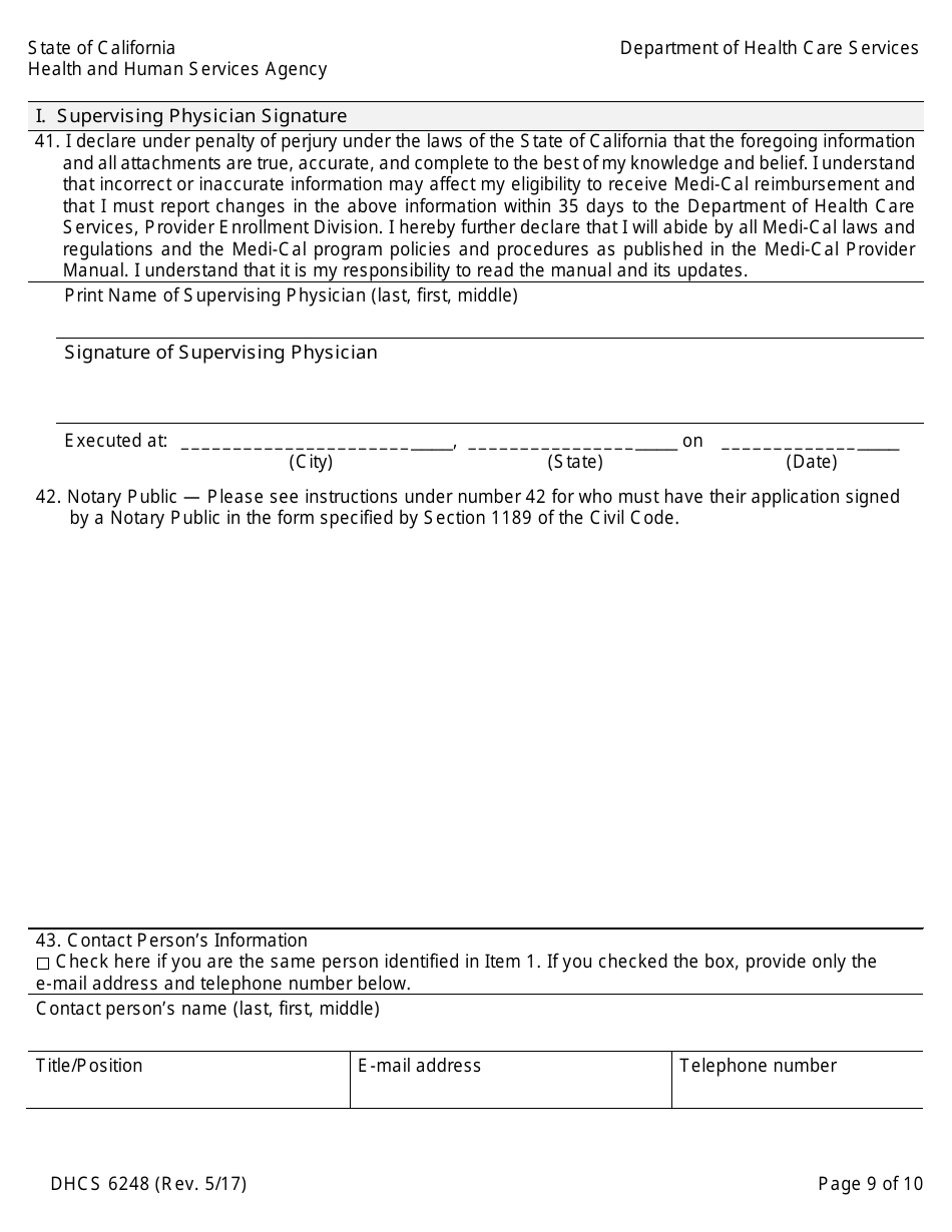 Form DHCS6248 Medi-Cal Non-physician Medical Practitioner and Licensed Midwife Application - California, Page 11