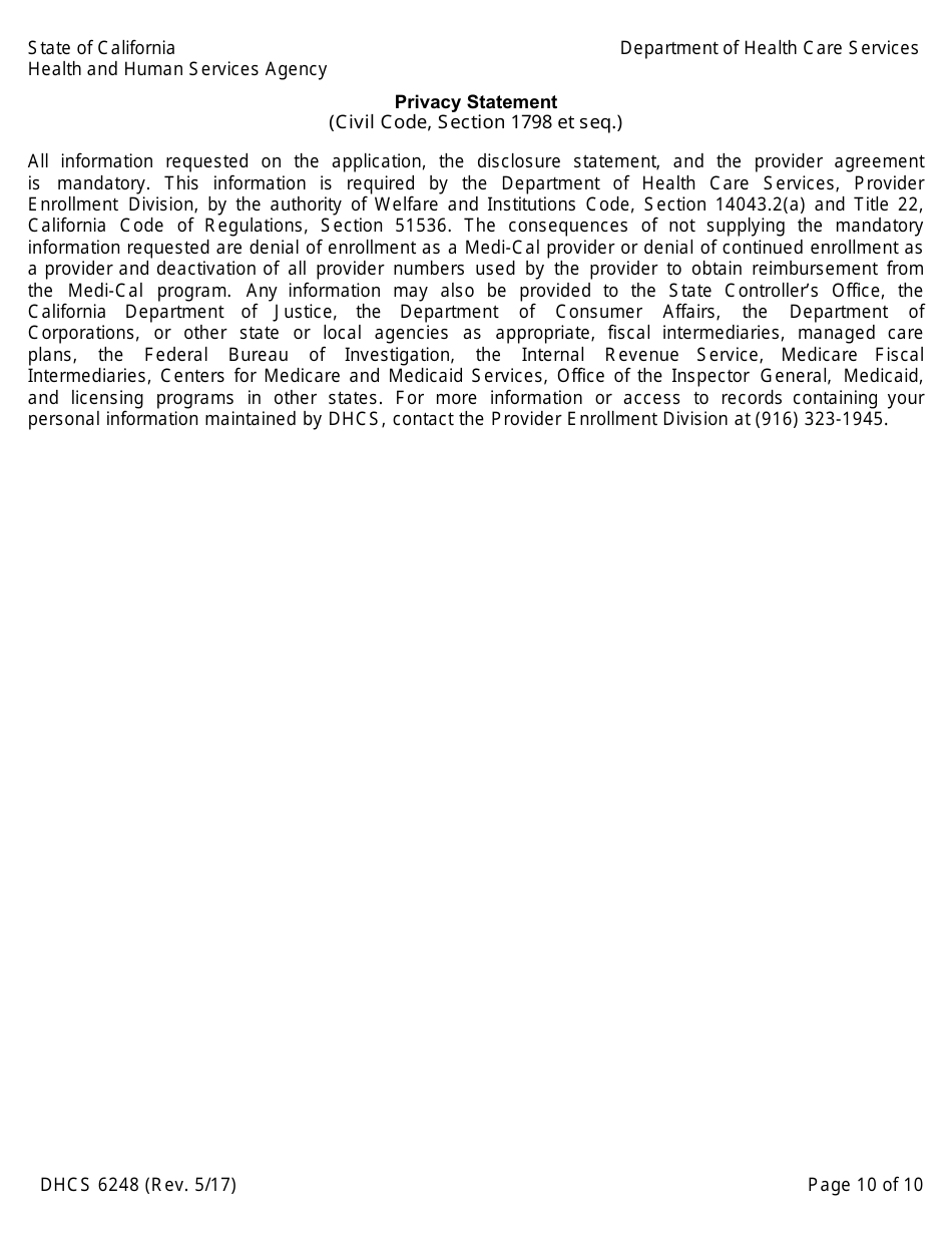 Form DHCS6248 Medi-Cal Non-physician Medical Practitioner and Licensed Midwife Application - California, Page 12