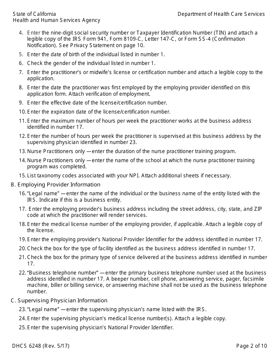 Form DHCS6248 Medi-Cal Non-physician Medical Practitioner and Licensed Midwife Application - California, Page 4