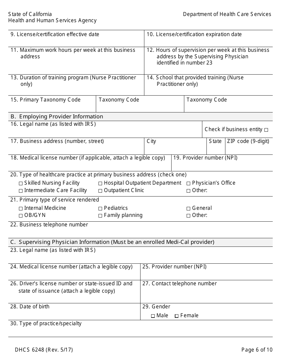 Form DHCS6248 Medi-Cal Non-physician Medical Practitioner and Licensed Midwife Application - California, Page 8