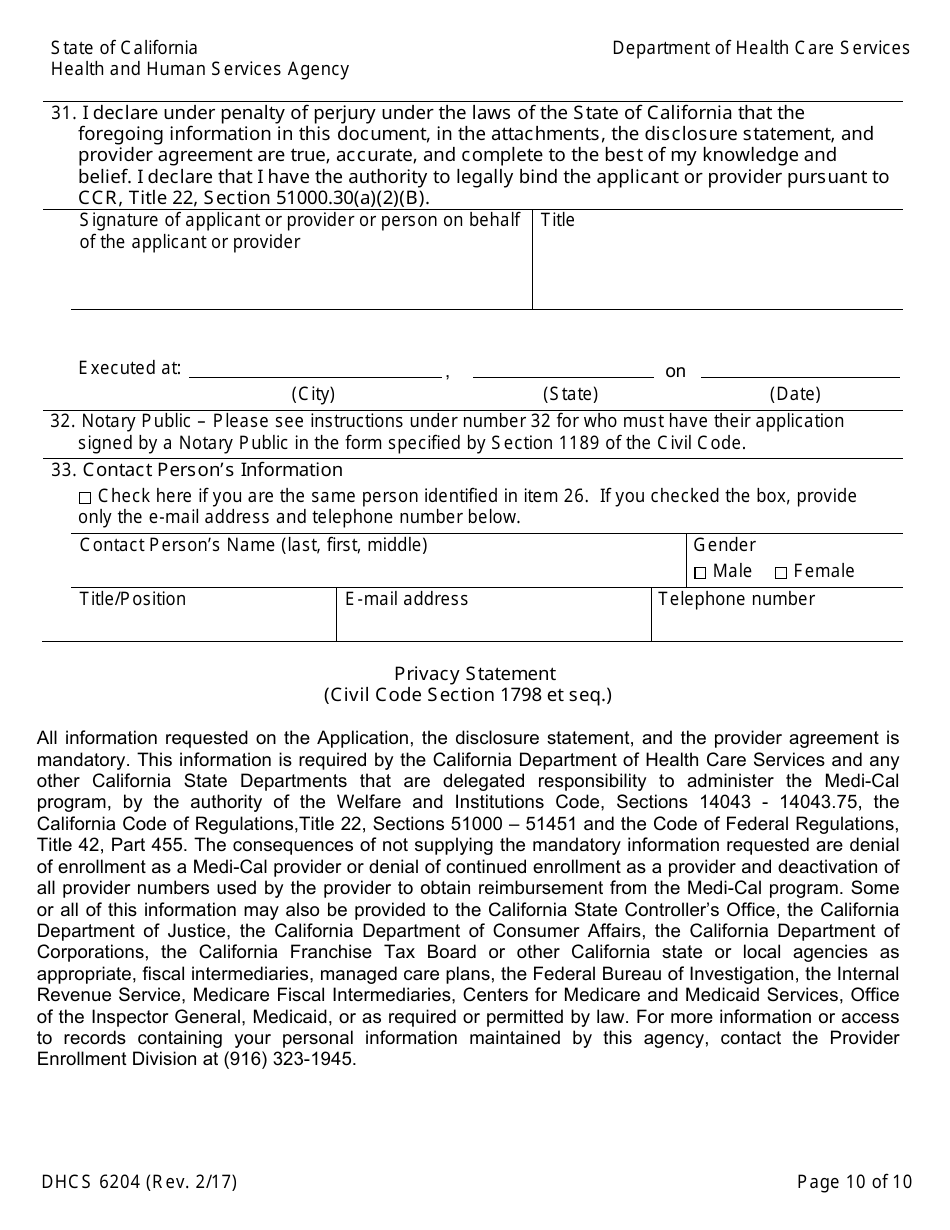 Form DHCS6204 Medi-Cal Provider Application - California, Page 12