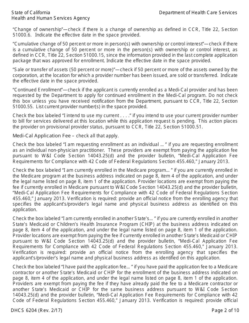 Form DHCS6204 Medi-Cal Provider Application - California, Page 4