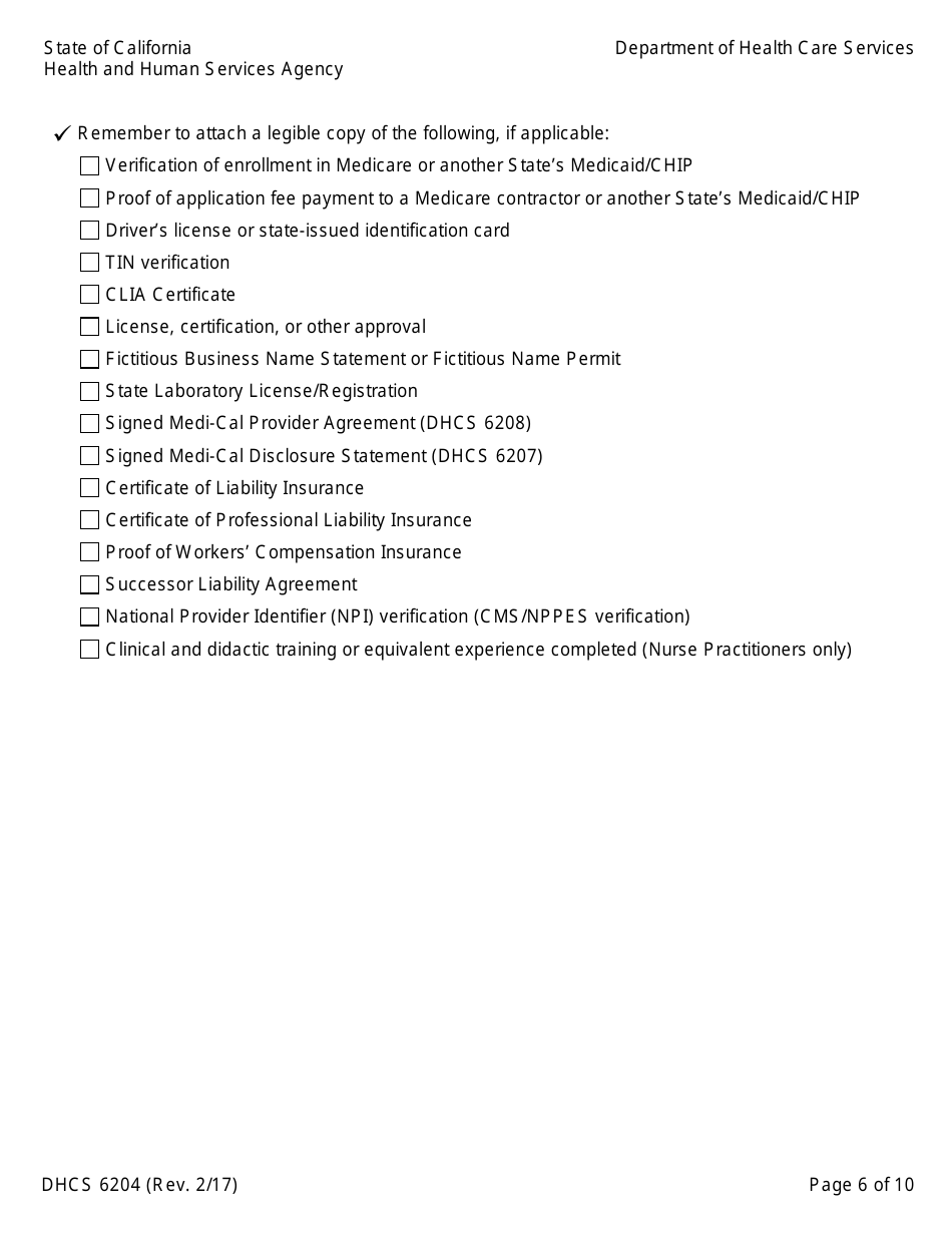 Form DHCS6204 Medi-Cal Provider Application - California, Page 8