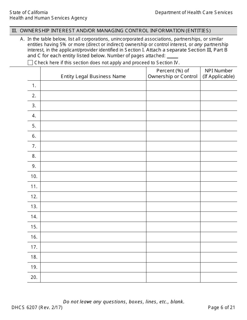 Form DHCS6207 Medi-Cal Disclosure Statement - California, Page 11
