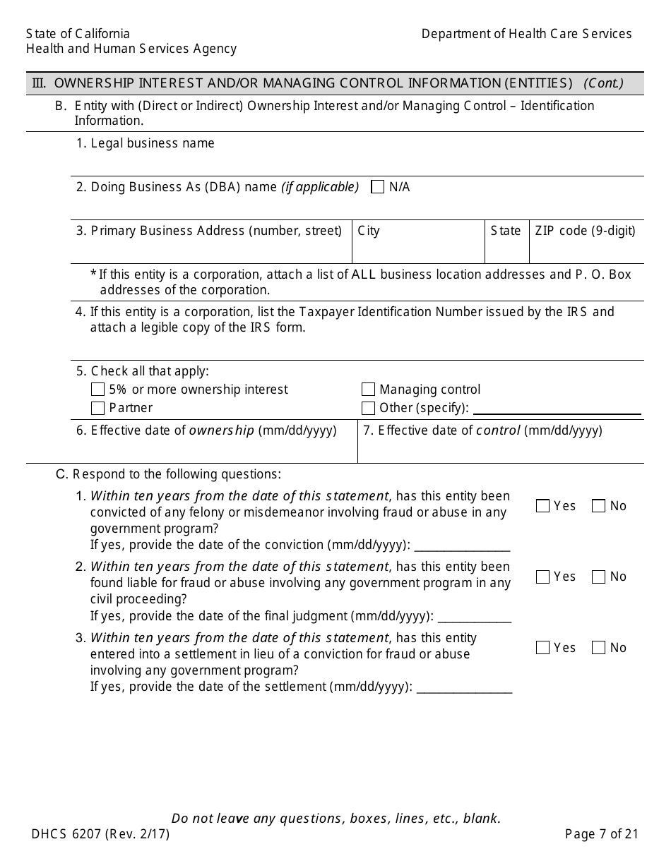Form DHCS6207 Medi-Cal Disclosure Statement - California, Page 12