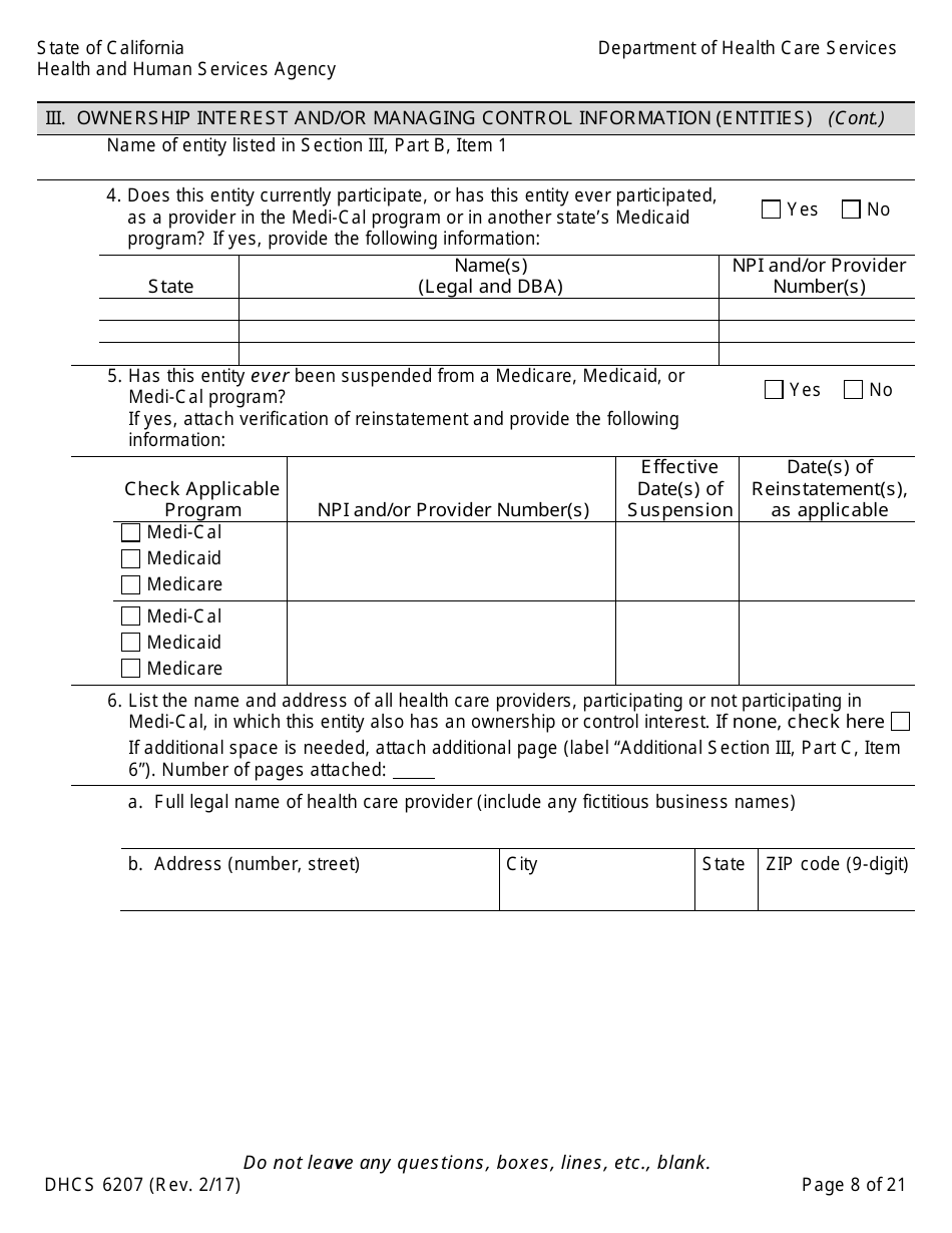Form DHCS6207 Medi-Cal Disclosure Statement - California, Page 13
