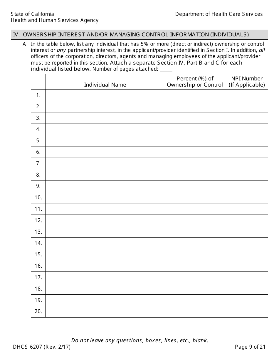 Form DHCS6207 Medi-Cal Disclosure Statement - California, Page 14