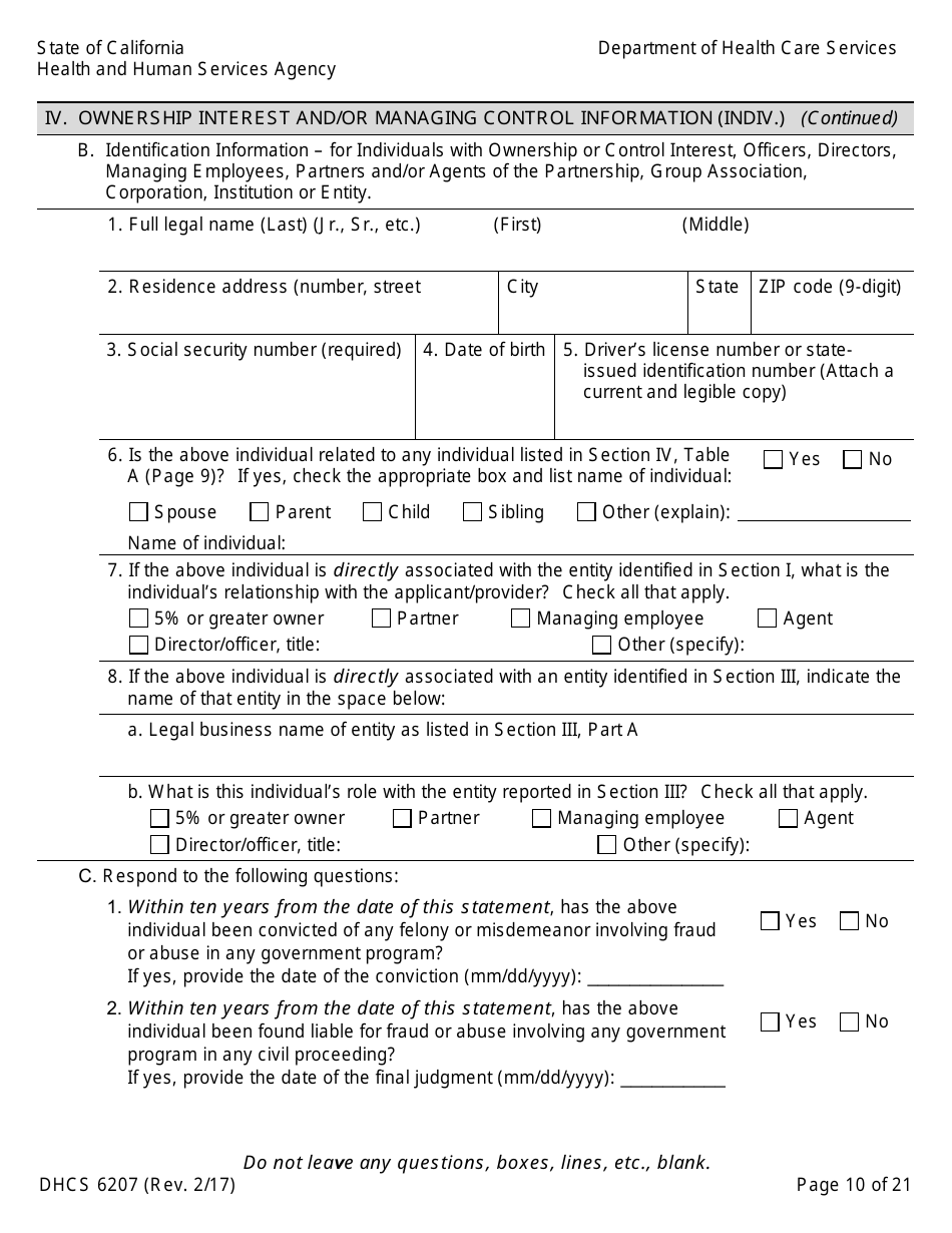 Form DHCS6207 Medi-Cal Disclosure Statement - California, Page 15