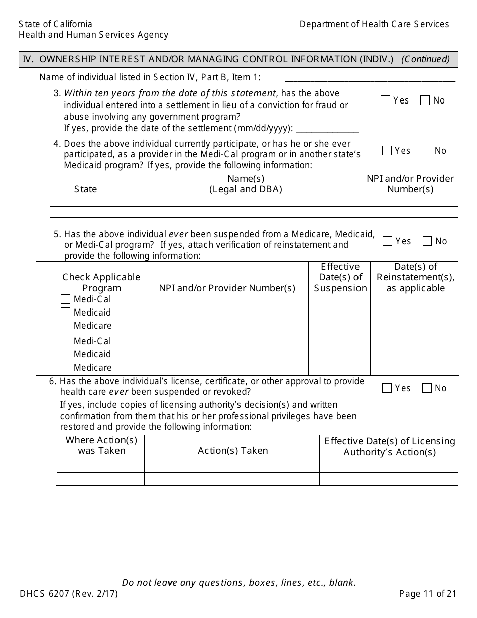 Form DHCS6207 Medi-Cal Disclosure Statement - California, Page 16