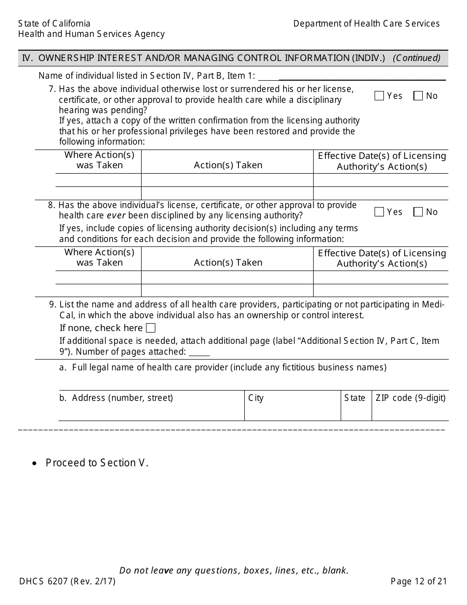 Form DHCS6207 Medi-Cal Disclosure Statement - California, Page 17