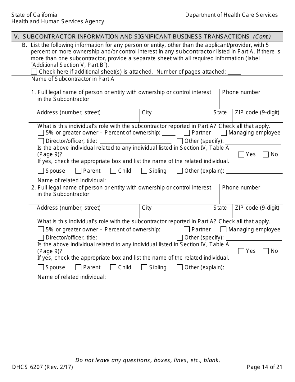Form DHCS6207 Medi-Cal Disclosure Statement - California, Page 19
