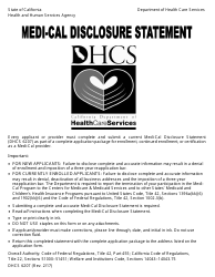 Form DHCS6207 Medi-Cal Disclosure Statement - California