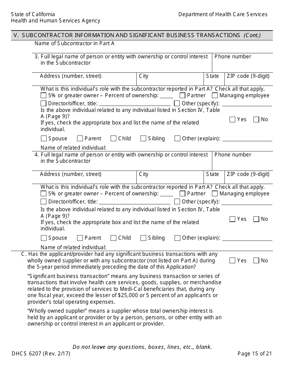 Form DHCS6207 Medi-Cal Disclosure Statement - California, Page 20