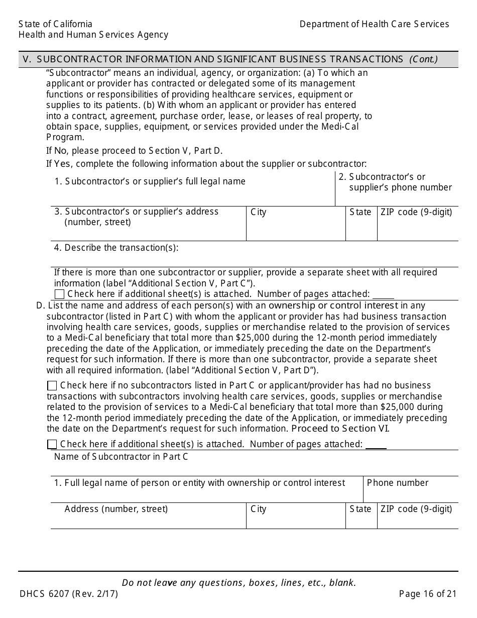 Form DHCS6207 Medi-Cal Disclosure Statement - California, Page 21