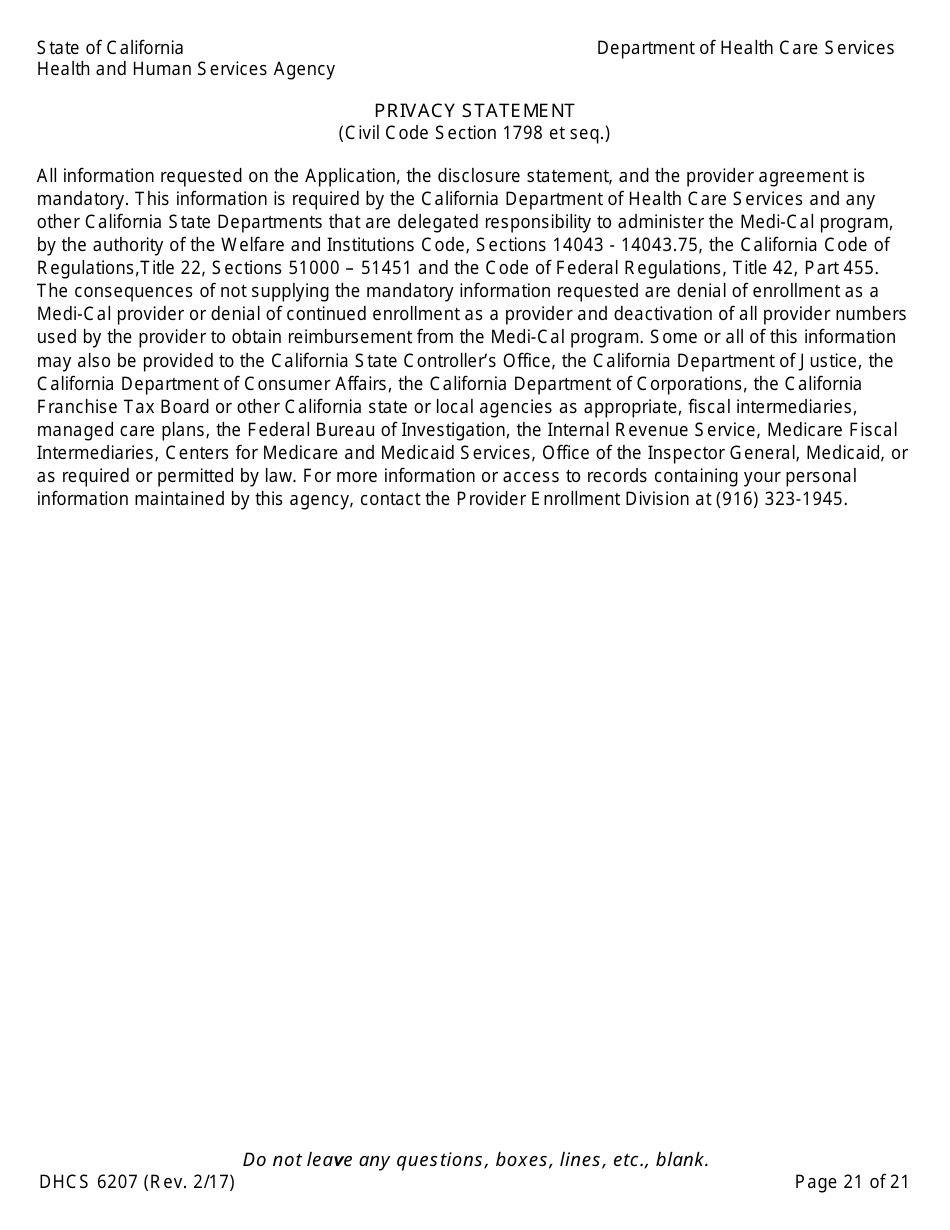 Form DHCS6207 Medi-Cal Disclosure Statement - California, Page 26