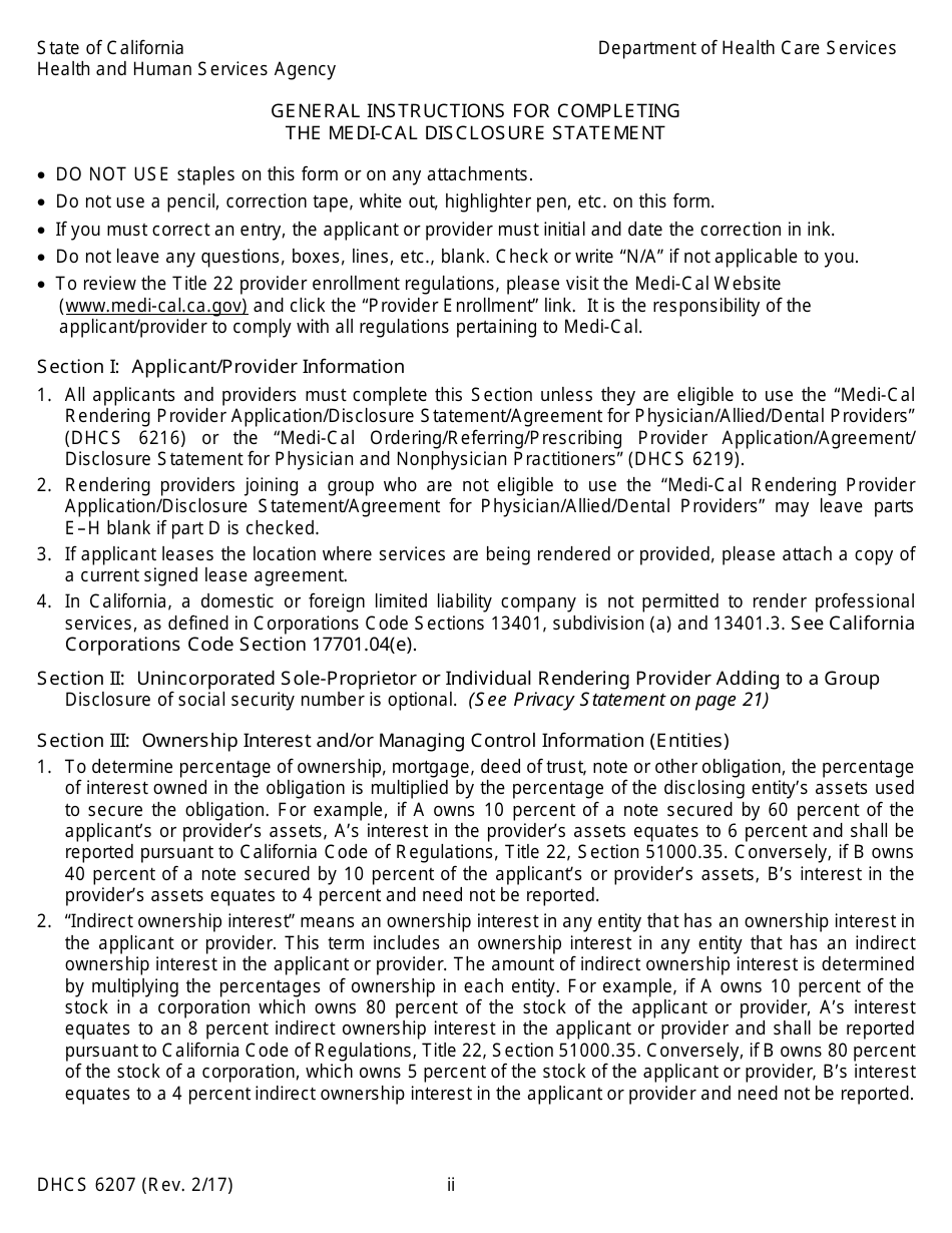 Form DHCS6207 Medi-Cal Disclosure Statement - California, Page 3