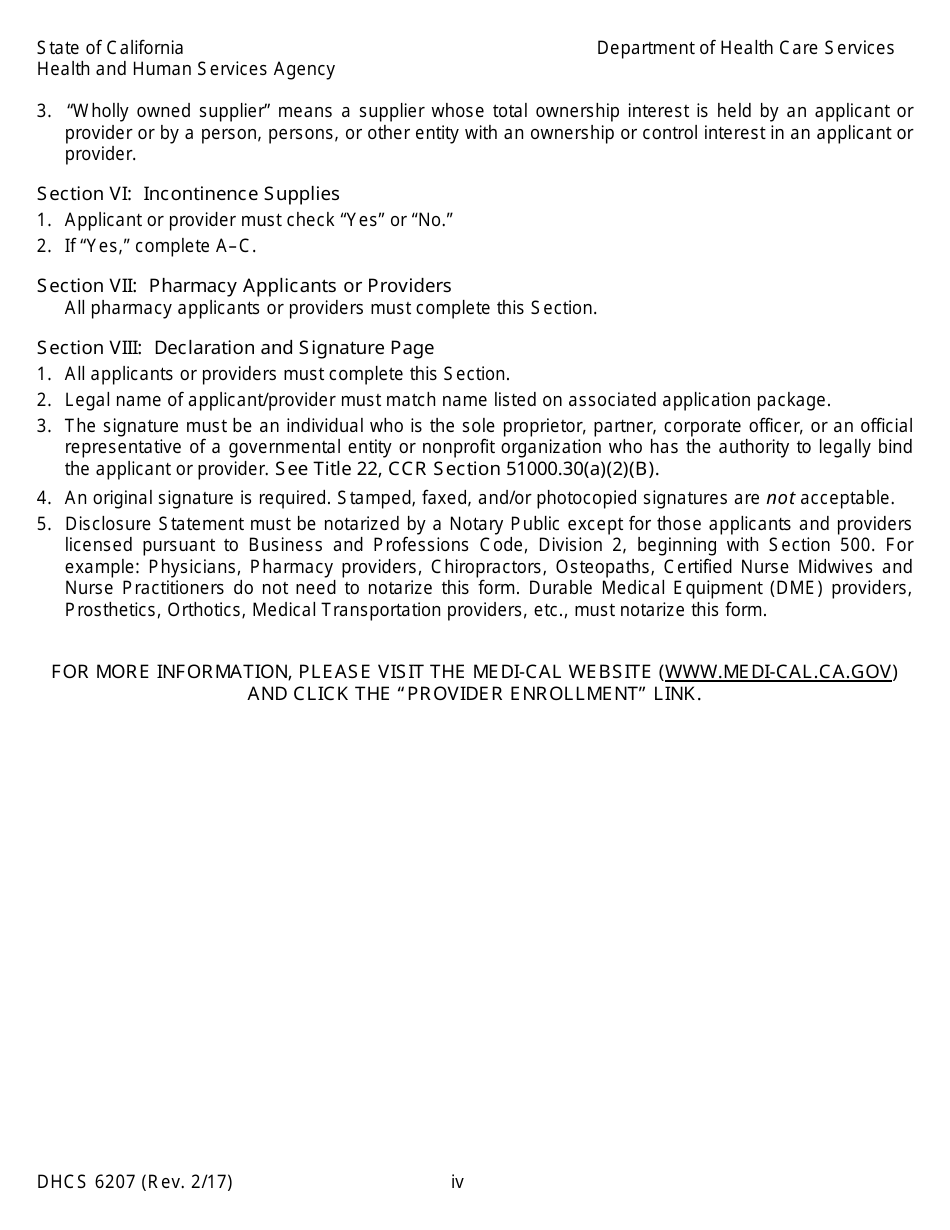Form DHCS6207 Medi-Cal Disclosure Statement - California, Page 5
