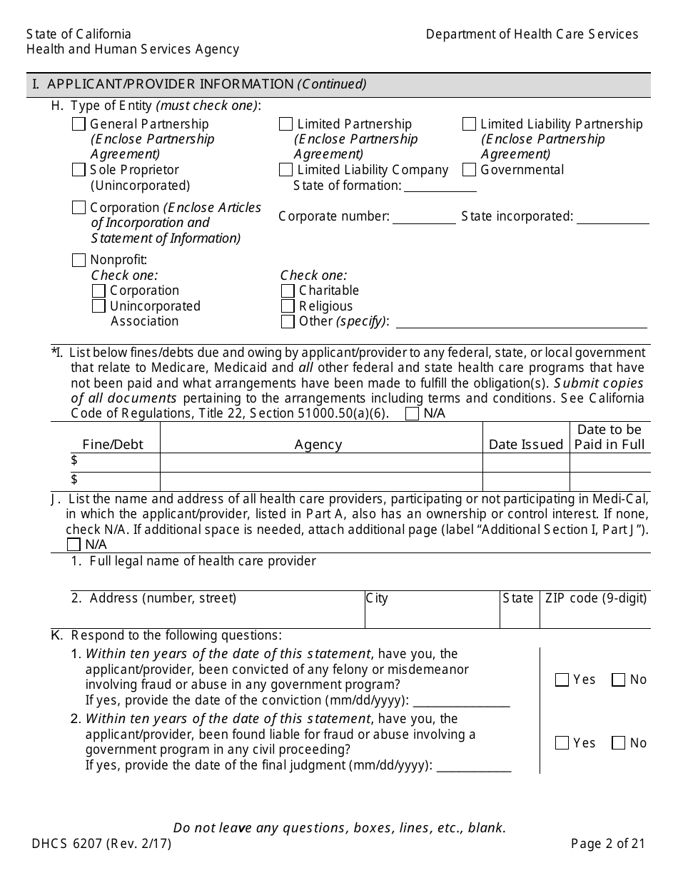 Form DHCS6207 Medi-Cal Disclosure Statement - California, Page 7