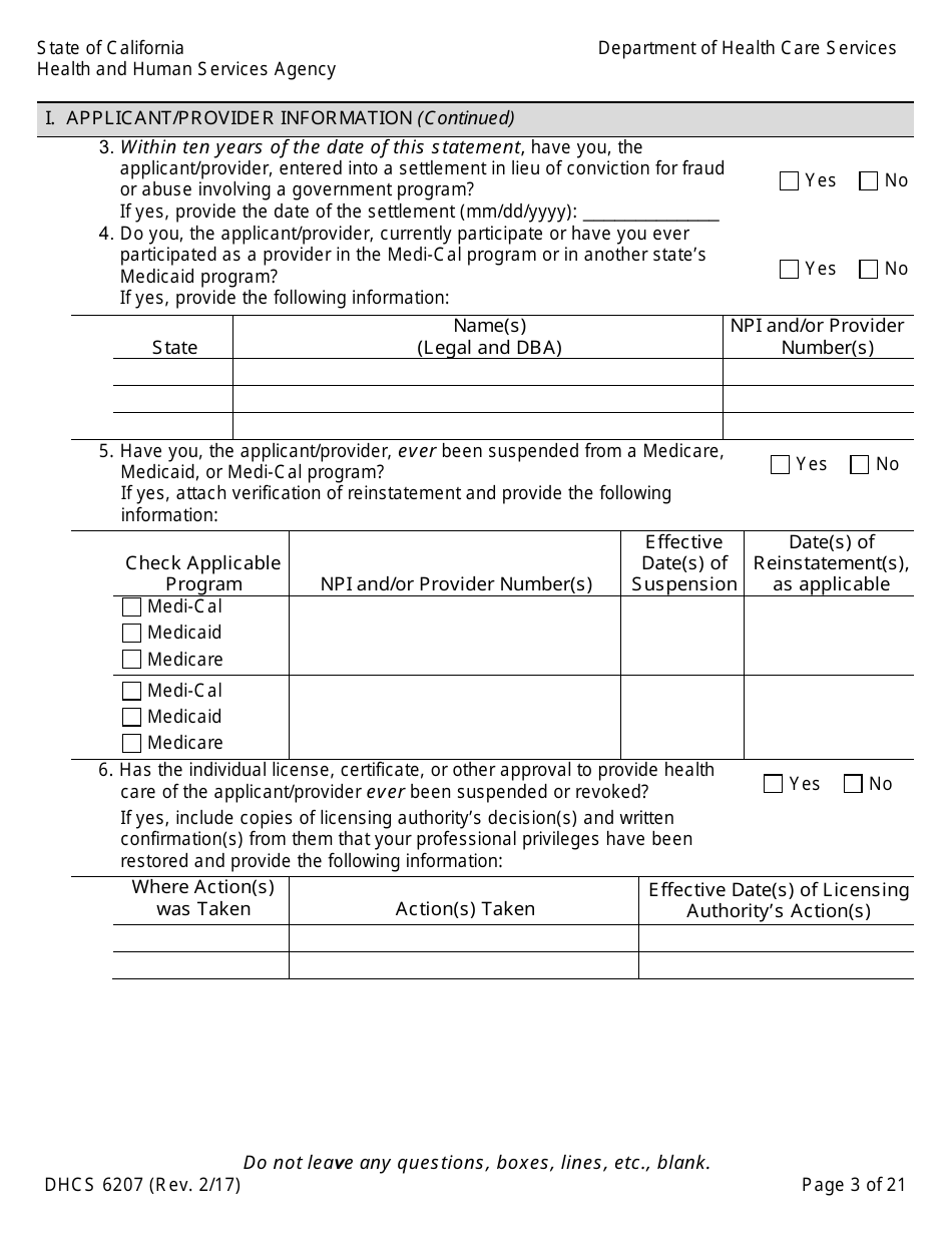 Form DHCS6207 Medi-Cal Disclosure Statement - California, Page 8