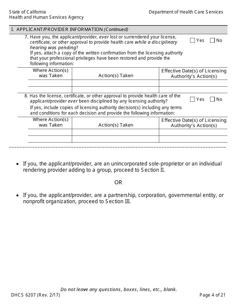 Form DHCS6207 Medi-Cal Disclosure Statement - California, Page 9