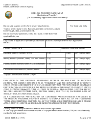 Form DHCS9098 Medi-Cal Provider Agreement (Institutional Provider) - California, Page 2