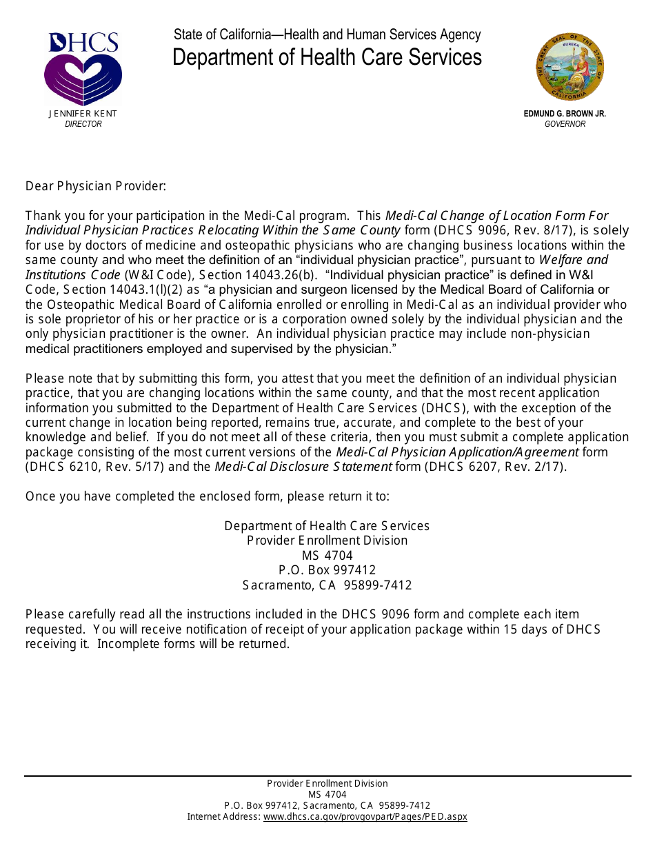Form DHCS9096 - Fill Out, Sign Online and Download Fillable PDF ...