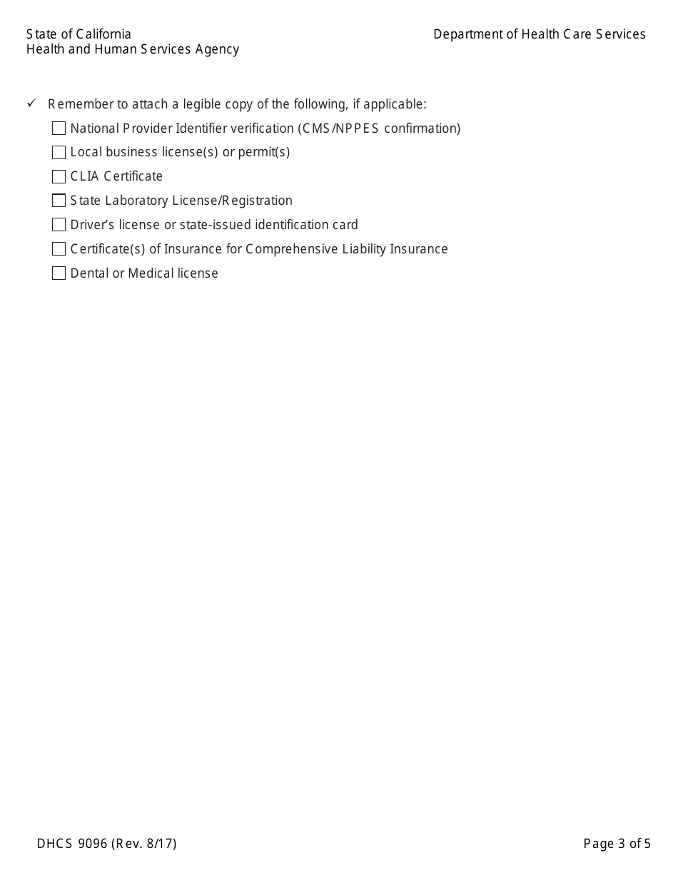 Form DHCS9096 Medi-Cal Change of Location Form for Individual Physician or Individual Dentist Practices Relocating Within the Same County - California, Page 5