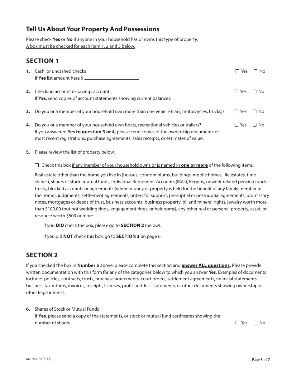 Form MC604 IPS Additional Income and Property Information Needed for Medi-Cal - California, Page 3